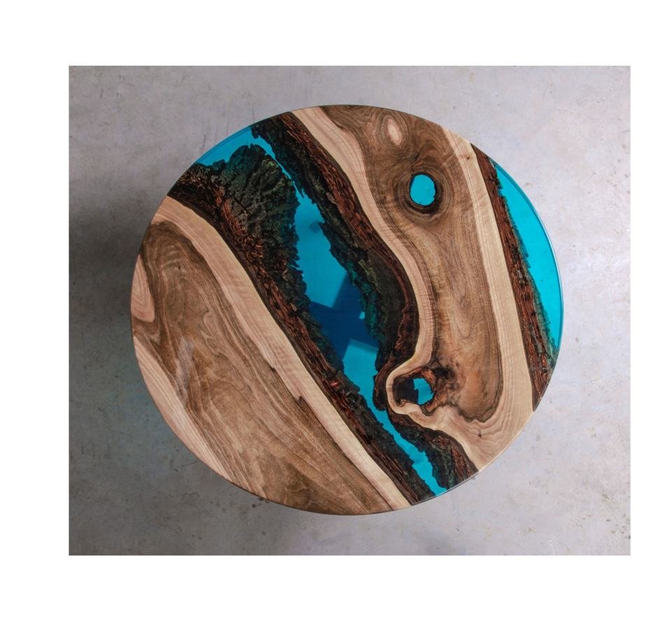 Luxury Live Edge Solid Wood & Blue Epoxy Resin Coffee Table - Image 3
