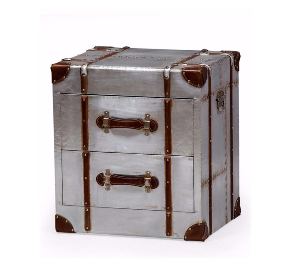 Luxury Vintage Aluminium Aviator Bedside Table with Leather Strips - Image 4