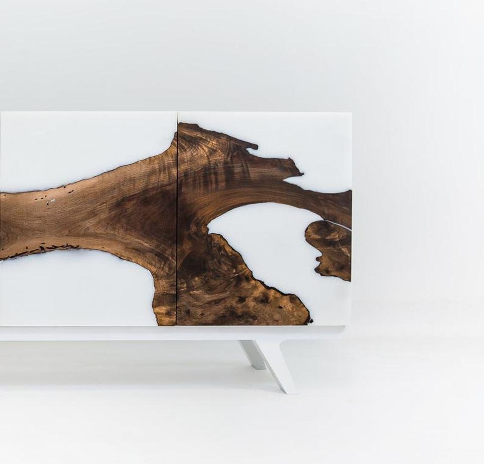 High-End Live Edge Wood & White Epoxy Resin Sideboard - Image 5
