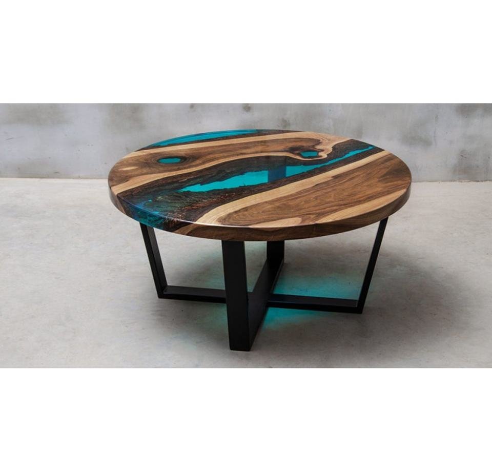 Luxury Live Edge Solid Wood & Blue Epoxy Resin Coffee Table - Image 2