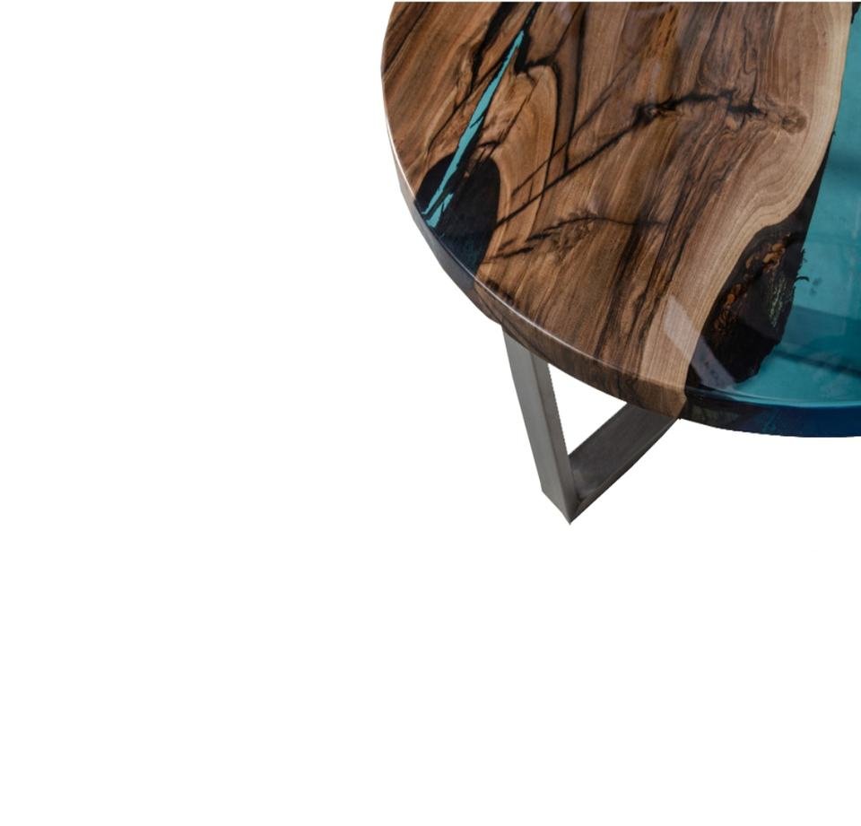 Luxury Live Edge Solid Wood & Blue Epoxy Resin Coffee Table - Image 6