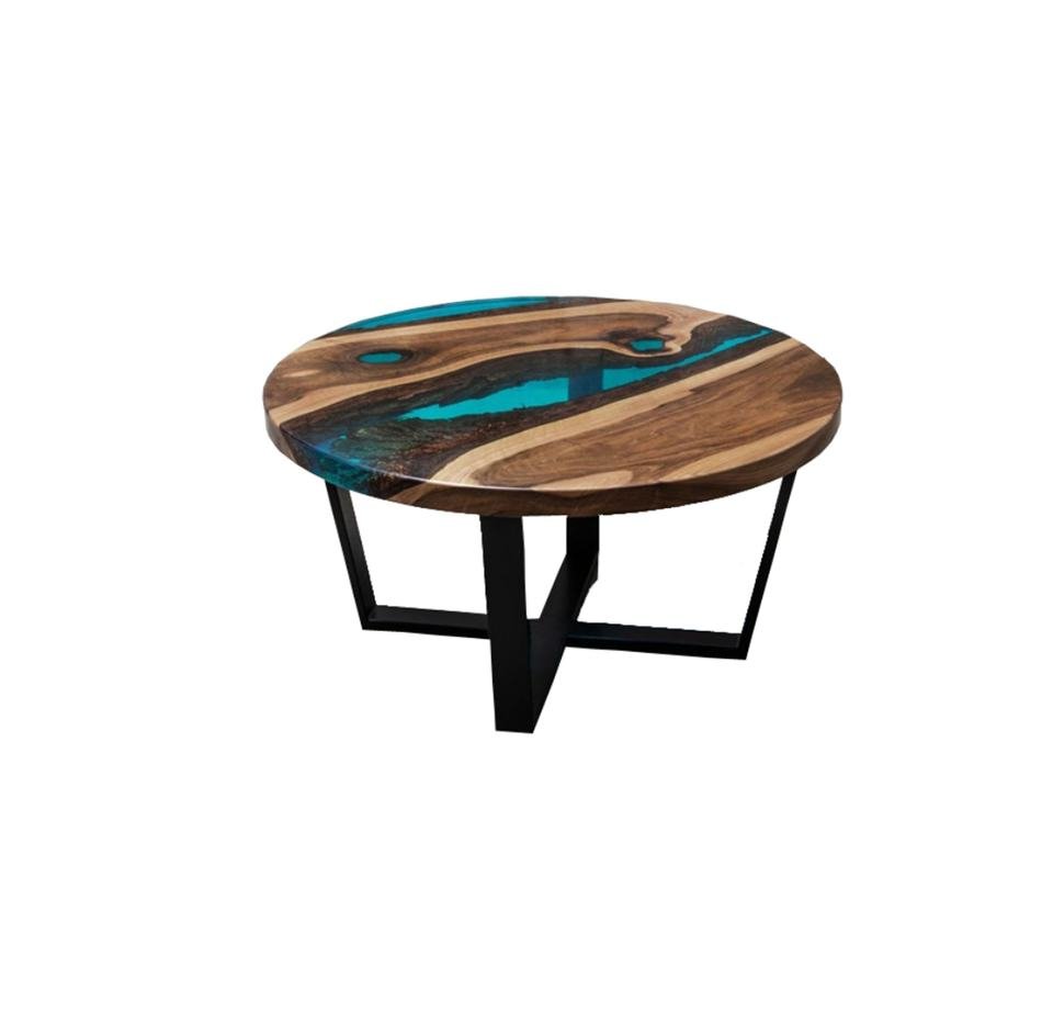 Luxury Live Edge Solid Wood & Blue Epoxy Resin Coffee Table - Image 4