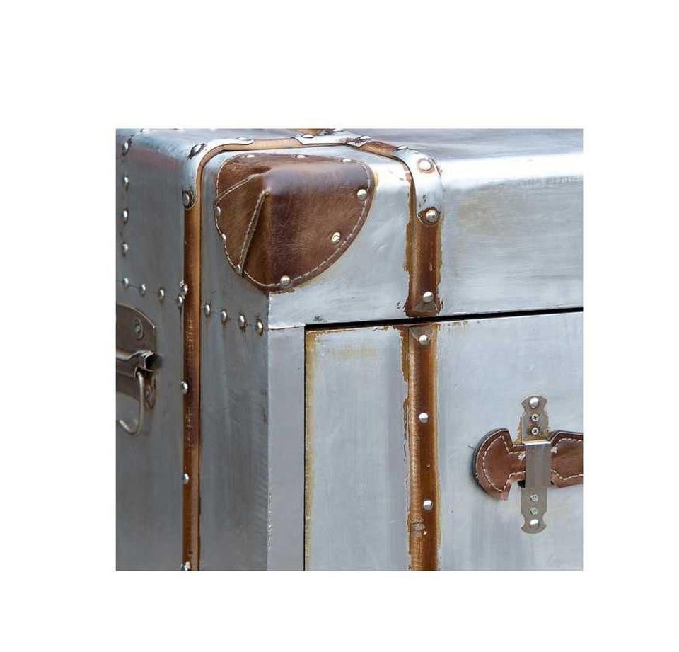 Luxury Vintage Aluminium Aviator Bedside Table with Leather Strips - Image 2
