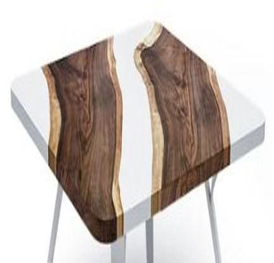 Luxury Live Edge Acacia Solid Wood Coffee Table with White Epoxy Resin - Image 3