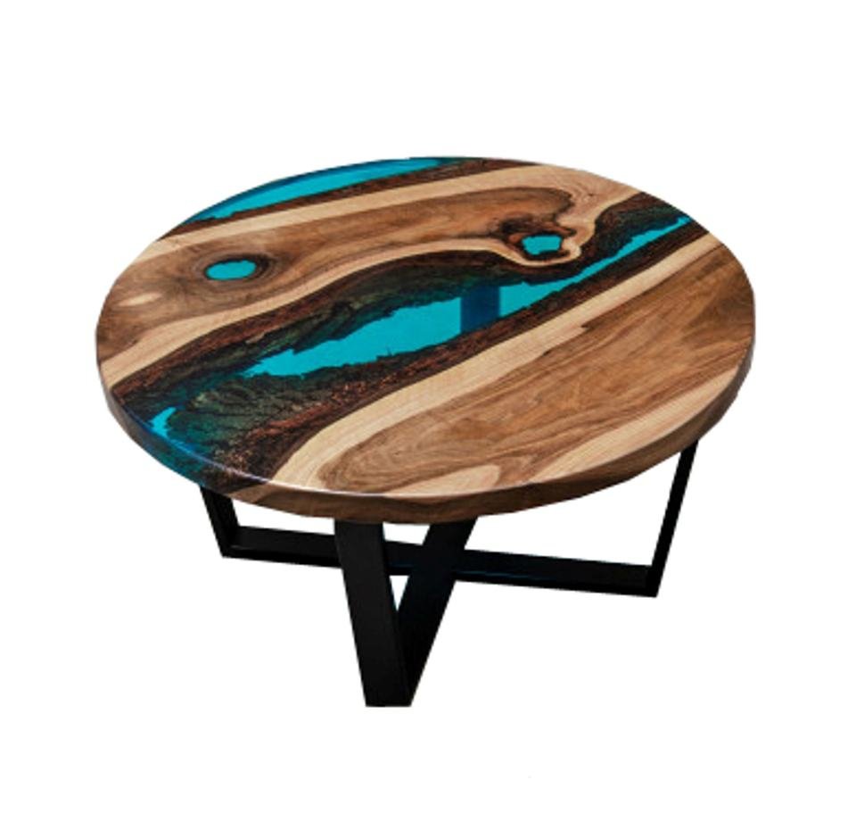 Luxury Live Edge Solid Wood & Blue Epoxy Resin Coffee Table - Image 7