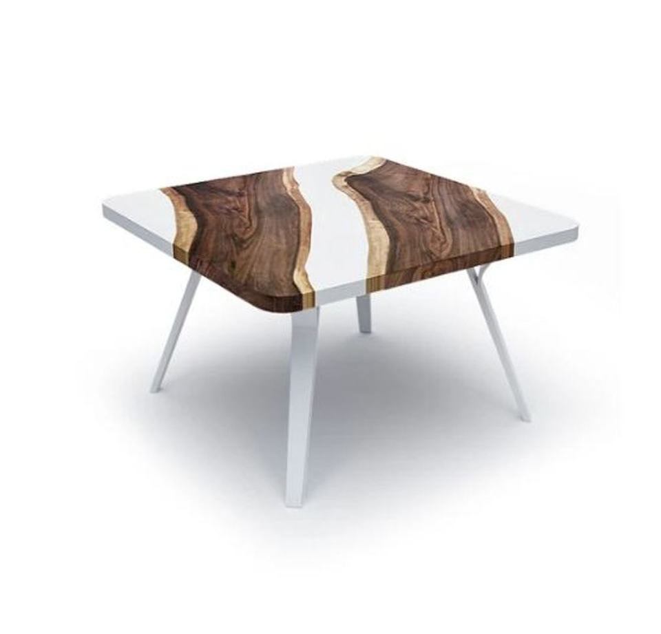 Luxury Live Edge Acacia Solid Wood Coffee Table with White Epoxy Resin - Image 5