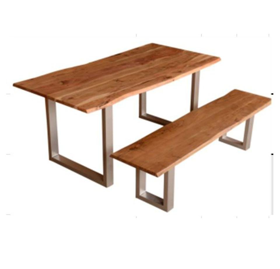 Modern Solid Wooden Live Edge Dining Table Set with Bench