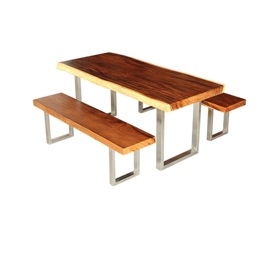 Modern Solid Wooden Live Edge Dining Table Set with Bench - Image 3