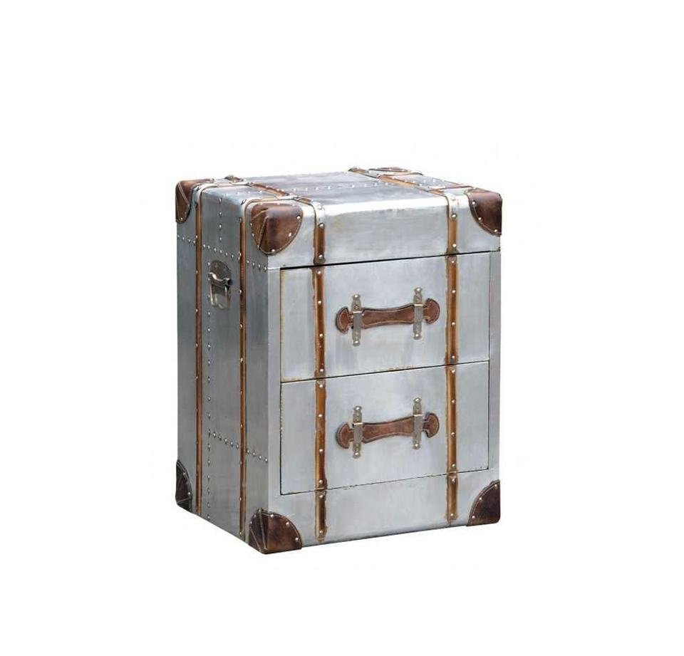 Luxury Vintage Aluminium Aviator Bedside Table with Leather Strips
