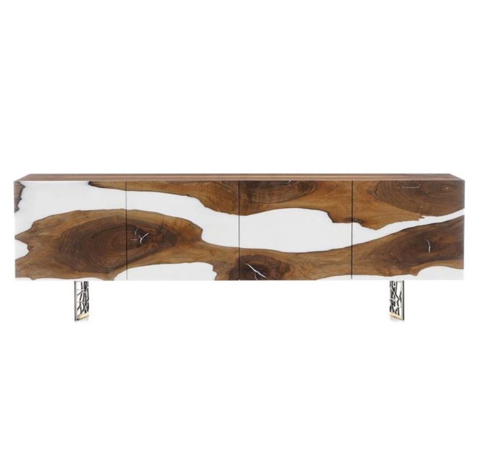 High-End Live Edge Wood & White Epoxy Resin Sideboard - Image 6