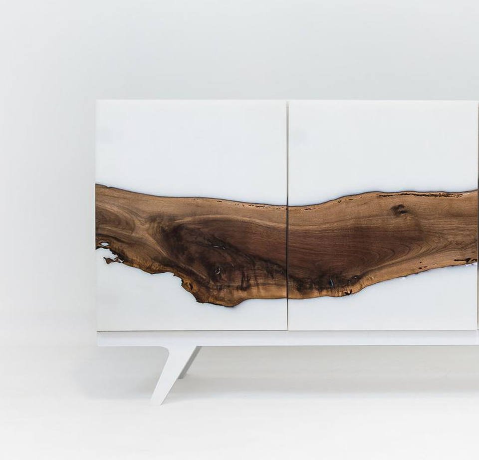 High-End Live Edge Wood & White Epoxy Resin Sideboard - Image 4