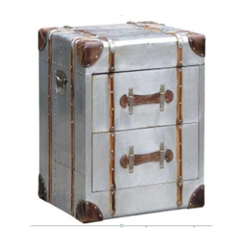 Luxury Vintage Aluminium Aviator Bedside Table with Leather Strips - Image 3