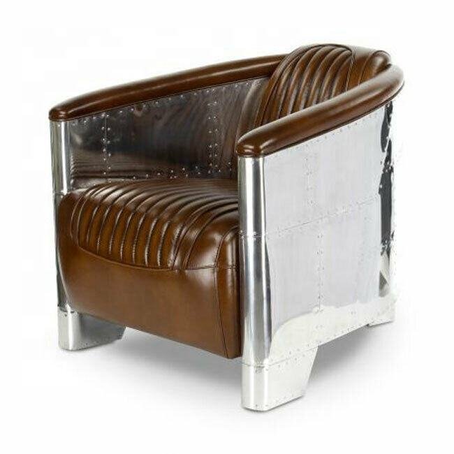 High-End Modern Vintage Indian PU Leather Aviator Single Seater Sofa - Image 5