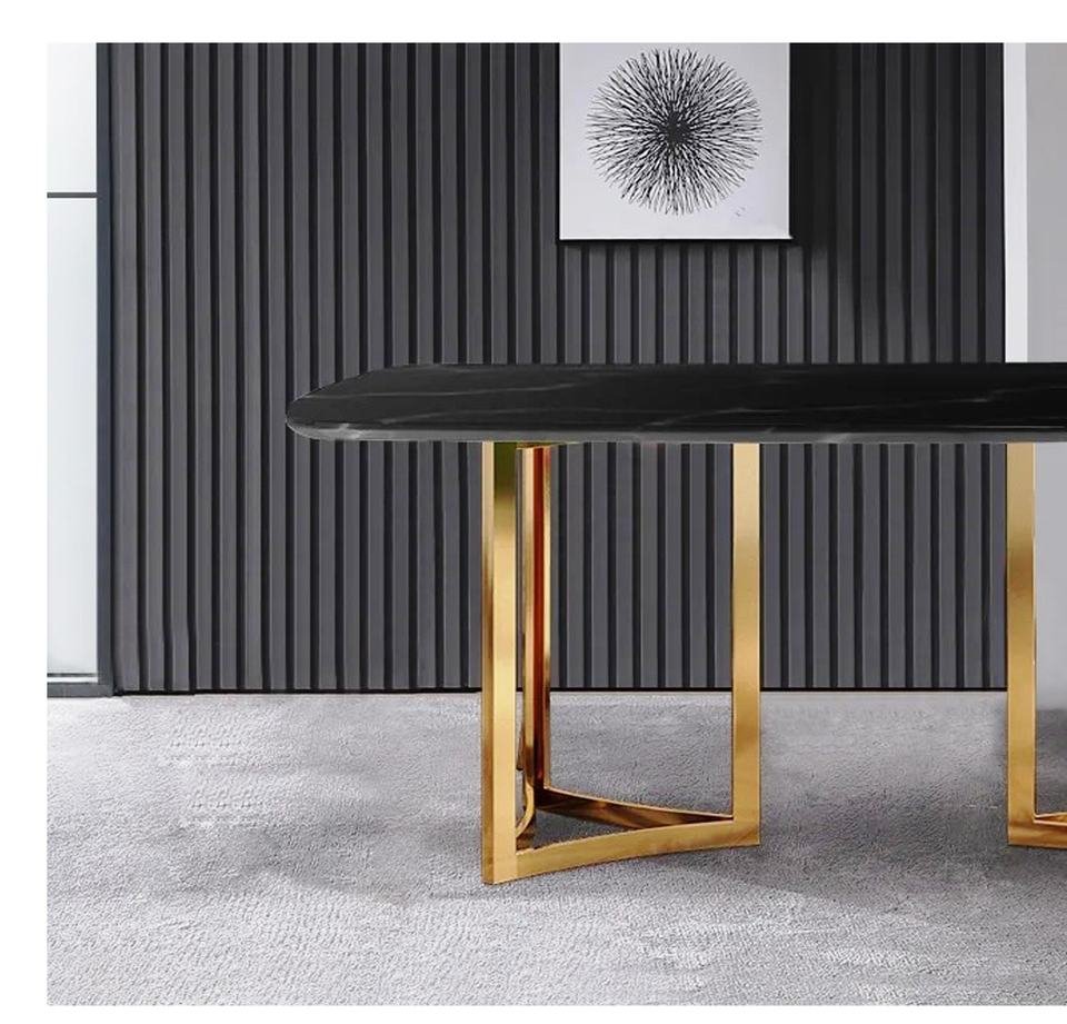 High End Furniture Modern Design Natural Black Marquino Marble Dining Table with Golden Iron Leg Restaurant & Cafe Dining Table