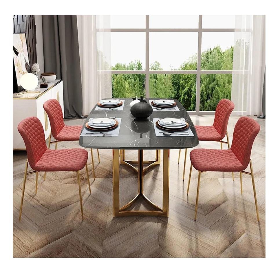 High End Furniture Modern Design Natural Black Marquino Marble Dining Table with Golden Iron Leg Restaurant & Cafe Dining Table - Image 5