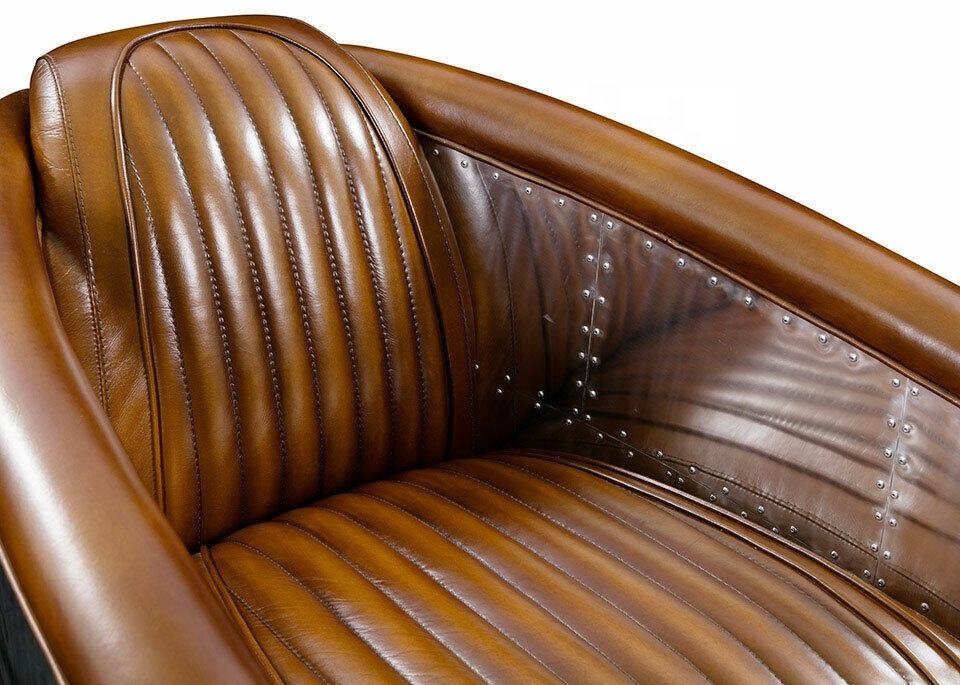 High-End Modern Vintage Indian PU Leather Aviator Single Seater Sofa - Image 6