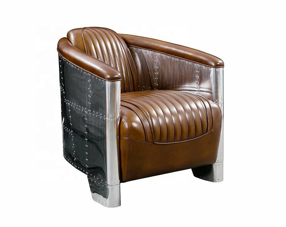 High-End Modern Vintage Indian PU Leather Aviator Single Seater Sofa - Image 4
