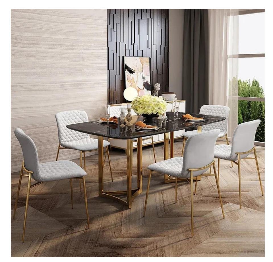 High End Furniture Modern Design Natural Black Marquino Marble Dining Table with Golden Iron Leg Restaurant & Cafe Dining Table - Image 2