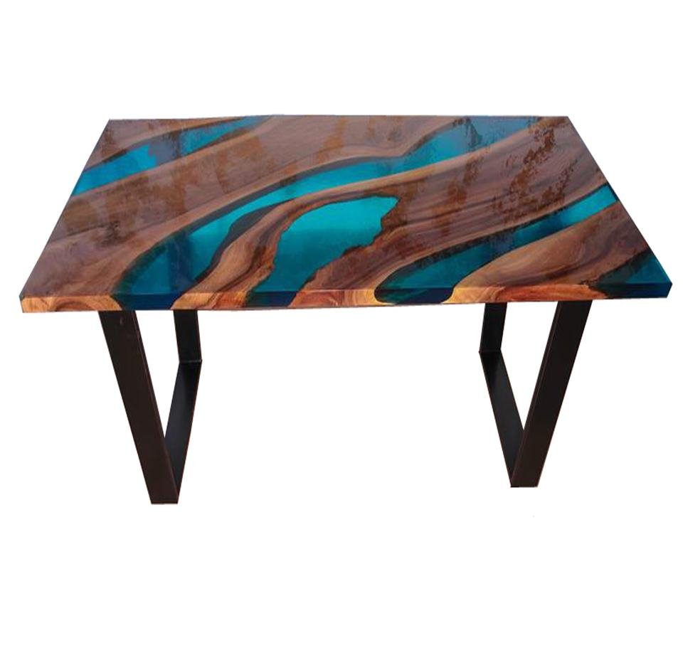 Luxury Modern Live Edge Solid Wood & Epoxy Resin Dining Table - Image 4
