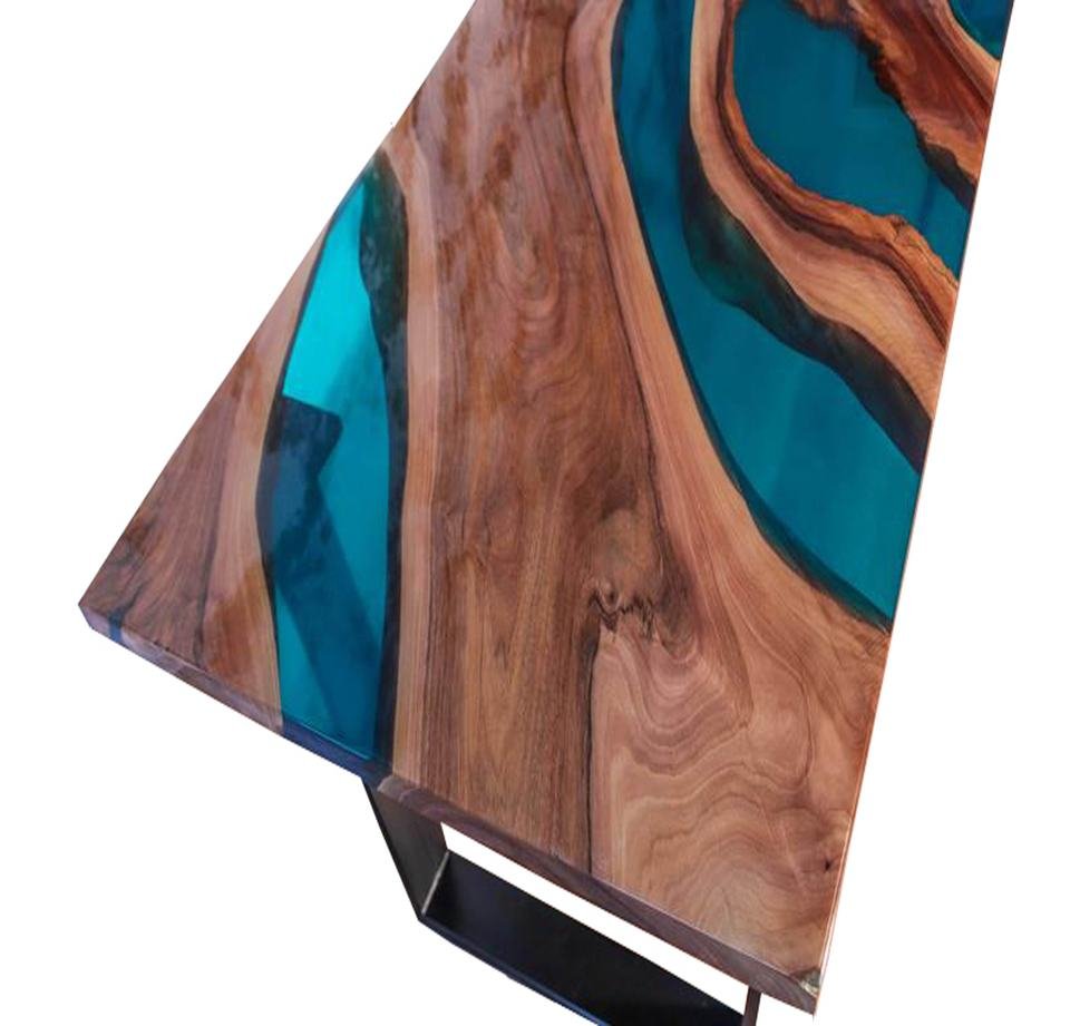 Luxury Modern Live Edge Solid Wood & Epoxy Resin Dining Table - Image 5