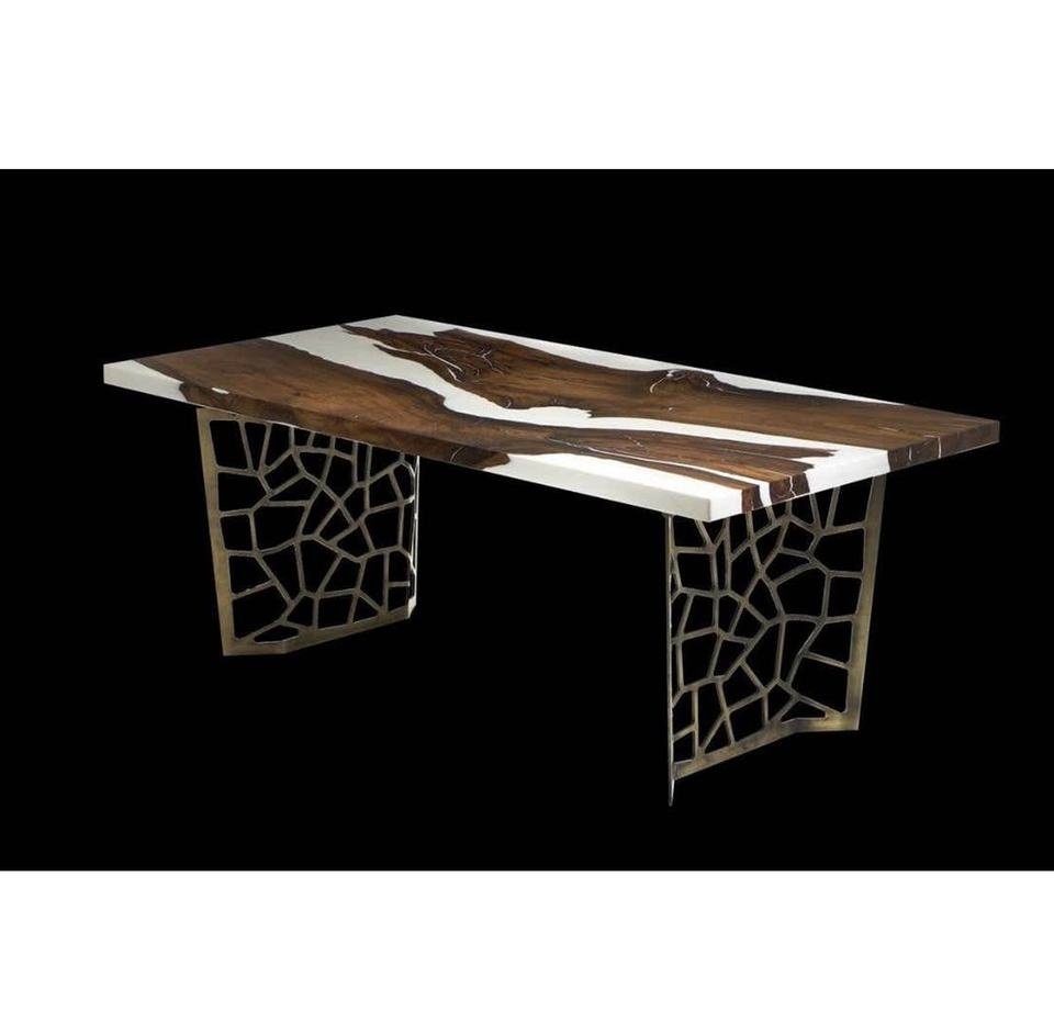 High-End Modern Solid Live Edge Wood & White Epoxy Resin Dining Table - Image 3