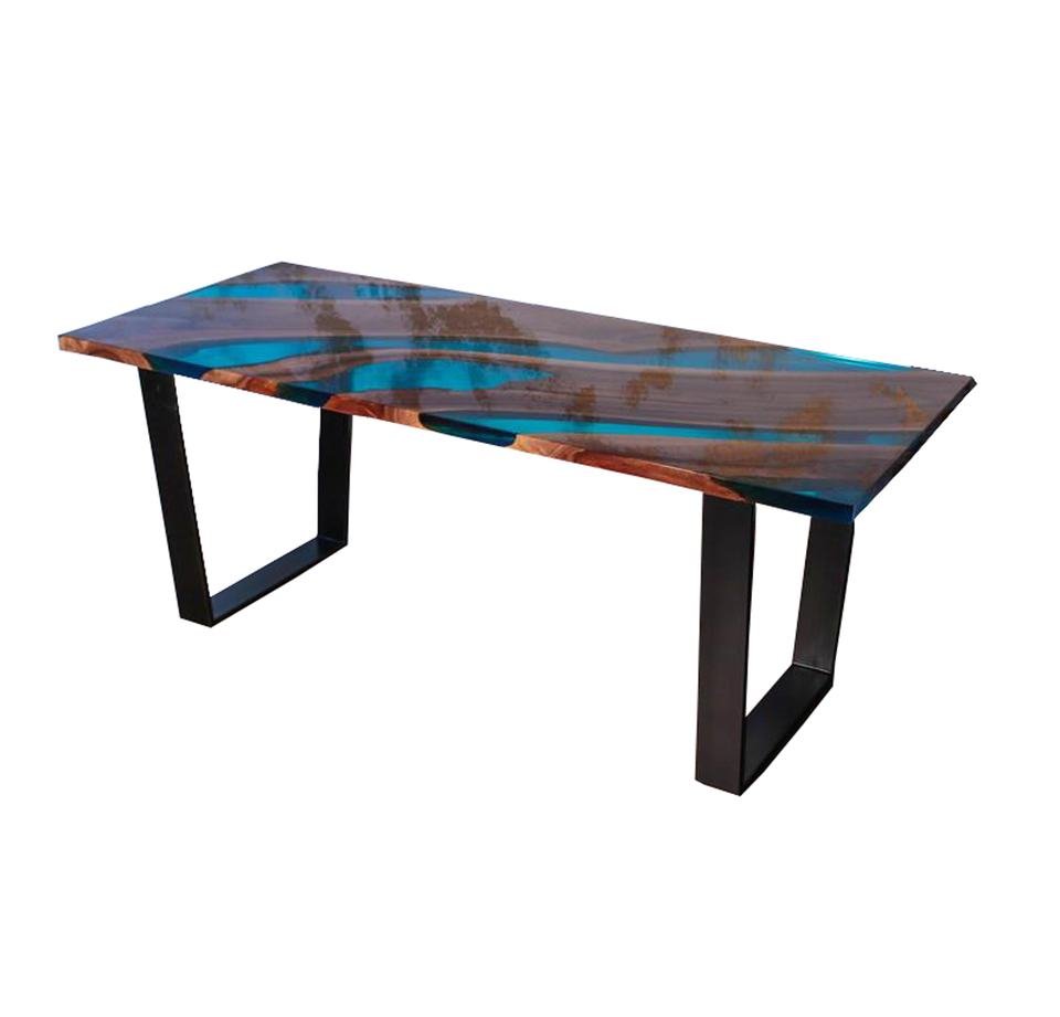 Luxury Modern Live Edge Solid Wood & Epoxy Resin Dining Table - Image 7