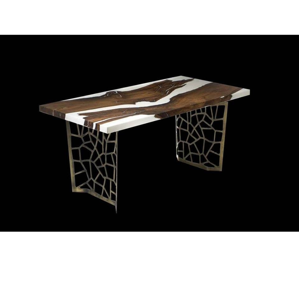 High-End Modern Solid Live Edge Wood & White Epoxy Resin Dining Table - Image 5