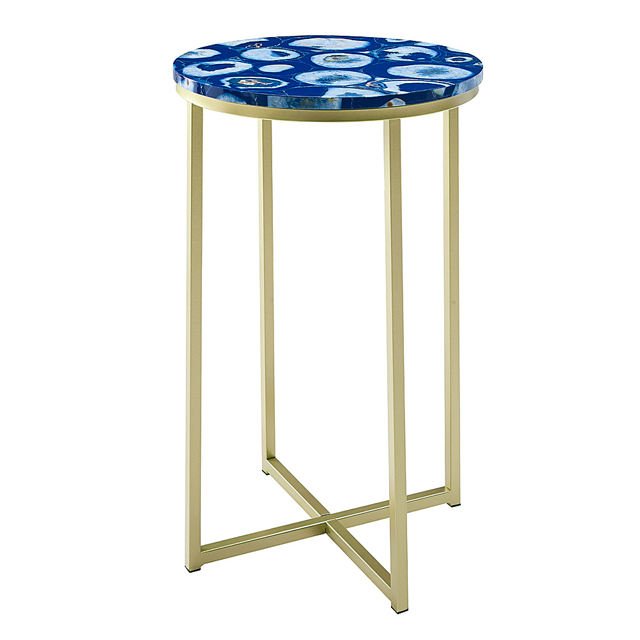 Modern High-End Natural Blue Agate Marble Side Table, End Table, Coffee Table & Tea Table with Golden Iron Leg - Image 3