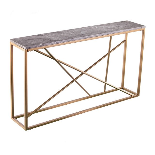 Luxury Rainforest Brown Marble Console Table with Iron Legs - Image 5