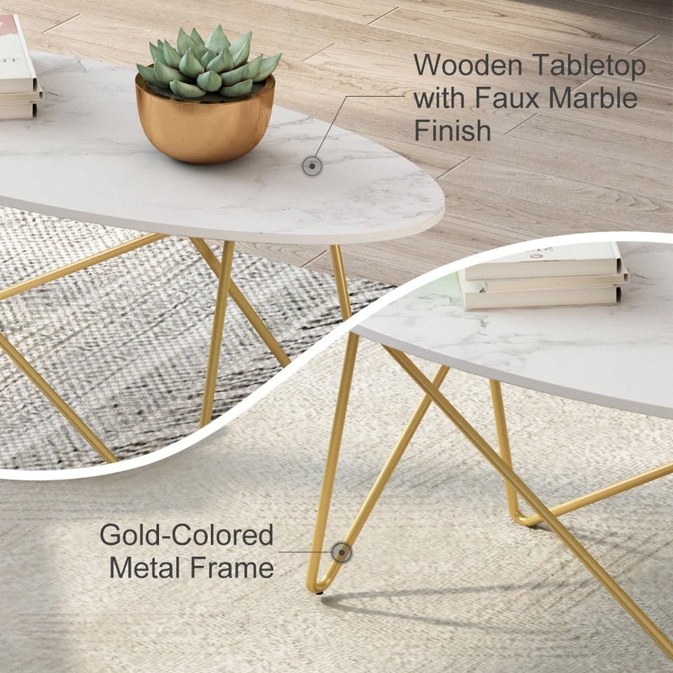 High Quality Modern Marble Coffee Table with Iron Legs - Image 4