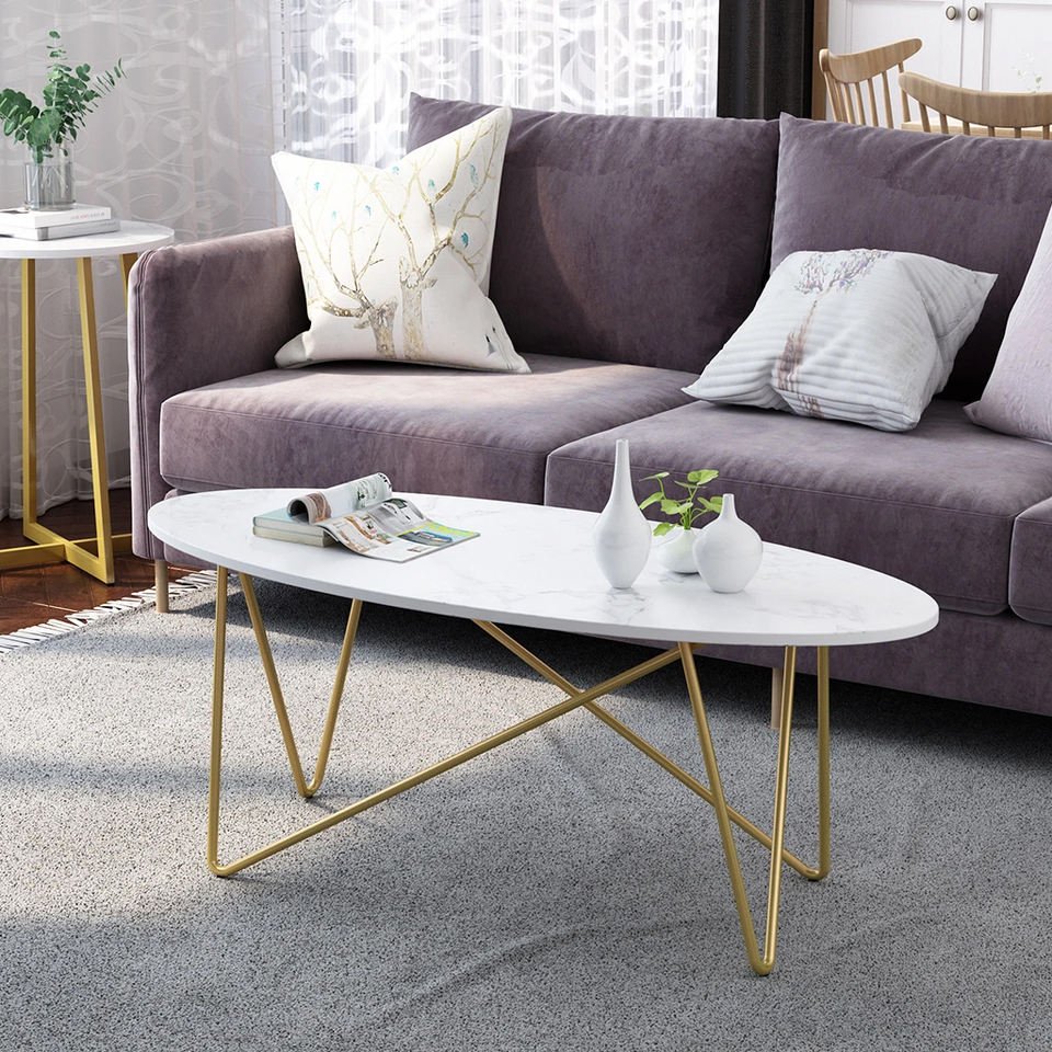 High Quality Modern Marble Coffee Table with Iron Legs - Image 3