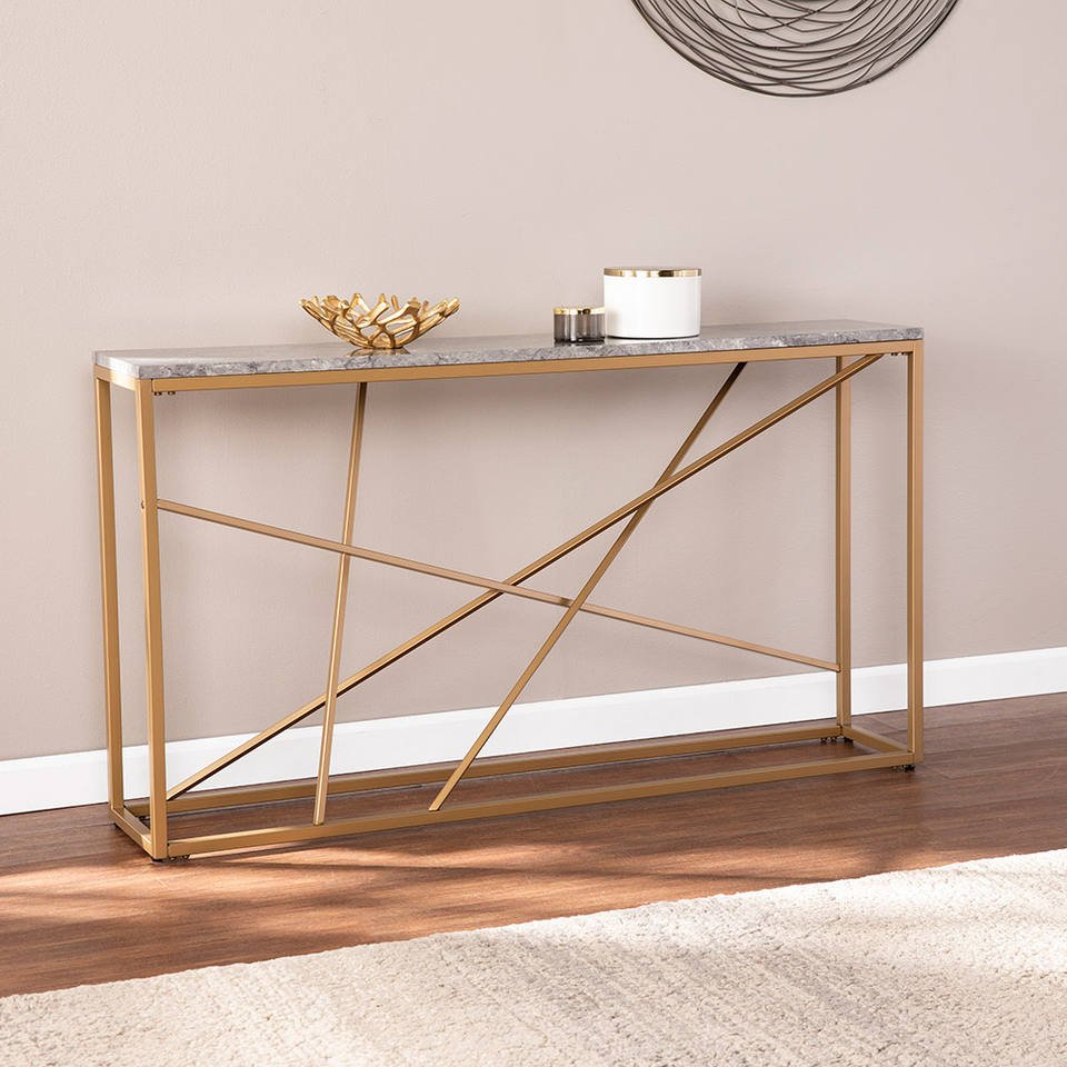 Luxury Rainforest Brown Marble Console Table with Iron Legs - Image 6