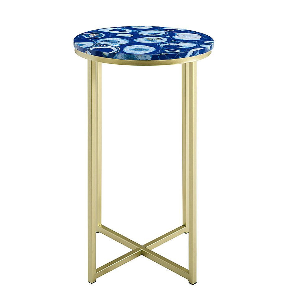 Modern High-End Natural Blue Agate Marble Side Table, End Table, Coffee Table & Tea Table with Golden Iron Leg - Image 4