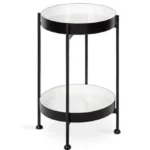 Industrial Side Table with Natural White Marble Top and Iron Base