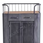 Industrial Wheel Cabinet with Iron Frame and Wooden Shelves