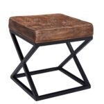 Industrial Ottoman Stool with PU Leather Top and Iron Base