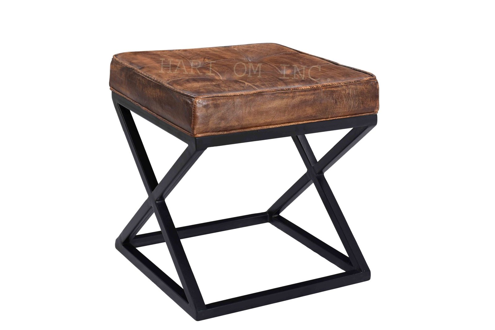 UTB8IUcfiD_IXKJkSalUq6yBzVXax.jpg Industrial Ottoman Stool with PU Leather Top and Iron Base - Image 1